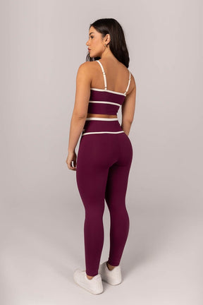[CONJUNTO]  Top + Calça Legging com Cós Transpassado e Chapado (Uva / Off-White) | Ref: K4296-B