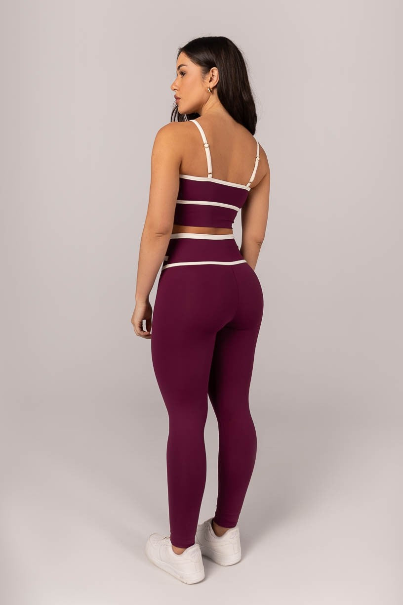 [CONJUNTO]  Top + Calça Legging com Cós Transpassado e Chapado (Uva / Off-White) | Ref: K4296-B