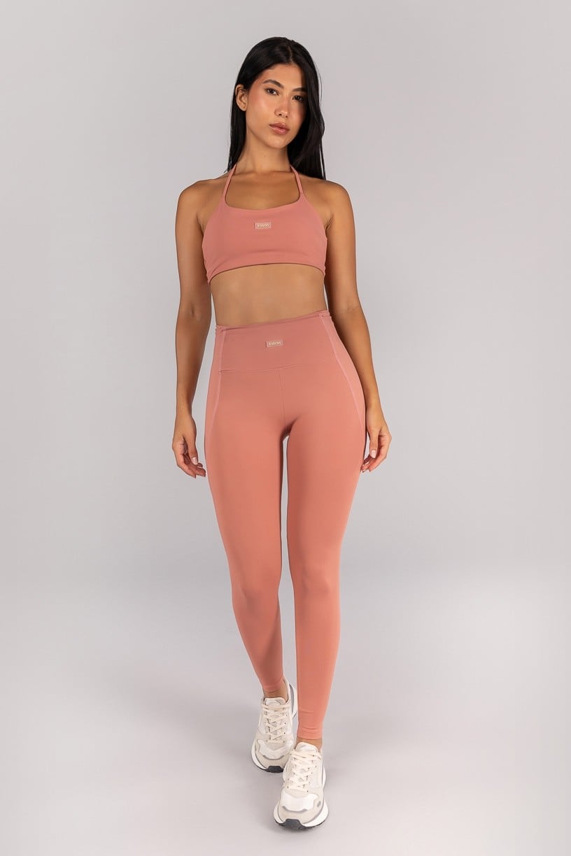 [CONJUNTO] Top + Calça Legging com Bolsos nas Laterais Do Cós (Telha) | Ref: K4524-D