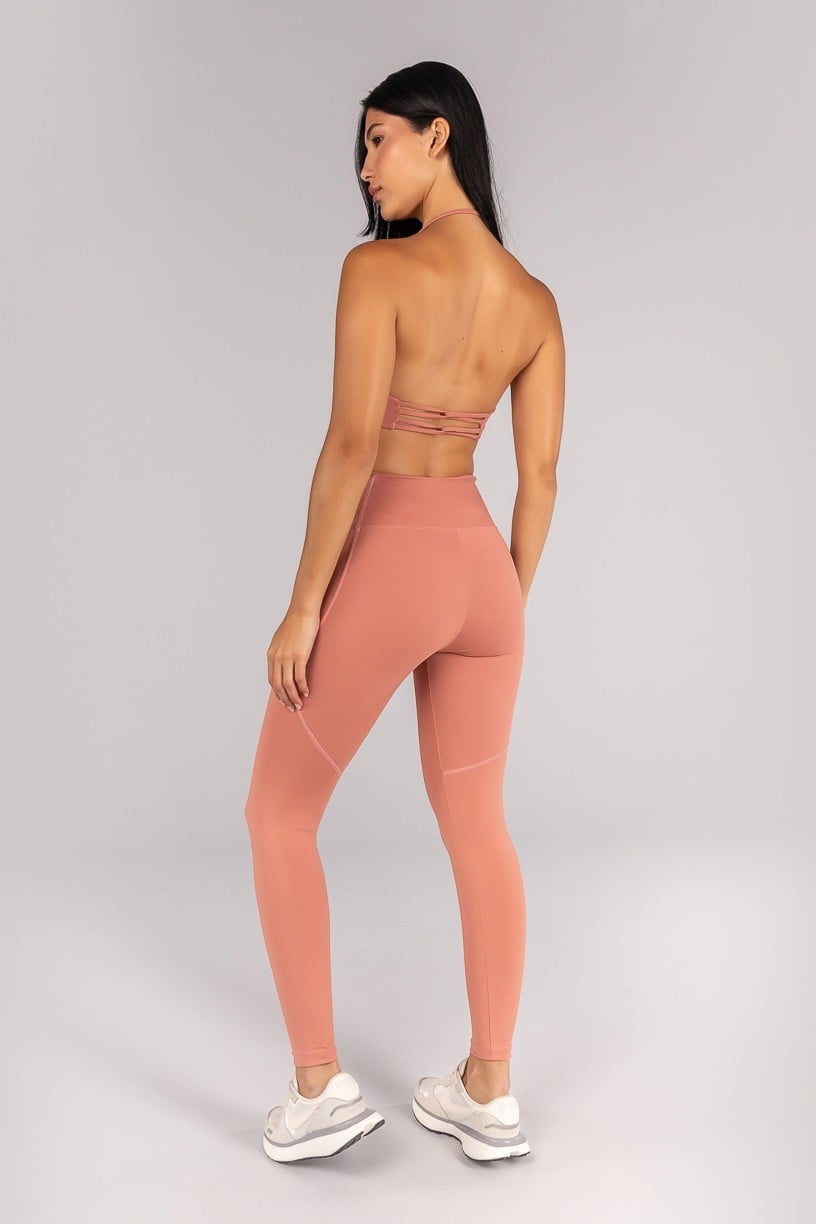 [CONJUNTO] Top + Calça Legging com Bolsos nas Laterais Do Cós (Telha) | Ref: K4524-D
