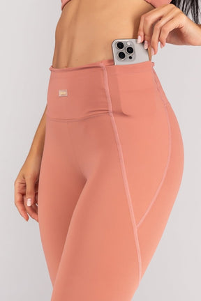 [CONJUNTO] Top + Calça Legging com Bolsos nas Laterais Do Cós (Telha) | Ref: K4524-D