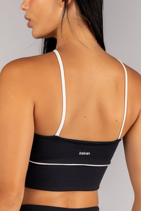 [CONJUNTO] Short + Top Halter com Alças e Vivo Platinado (Preto / Pérola) | Ref: K4676-A