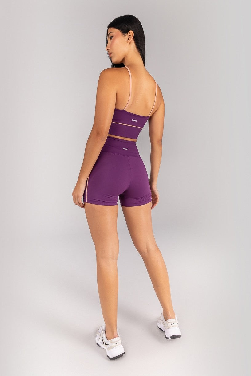 [CONJUNTO] Short + Top Halter com Alças e Vivo Platinado (Ametista / Rose) | Ref: K4676-B