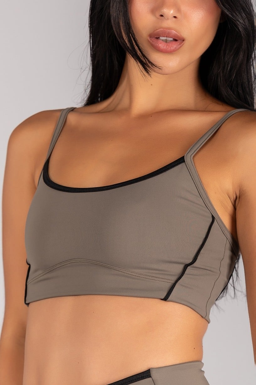 [CONJUNTO] Short + Top com Vivo e Viés Contrastante (Oliva / Preto) | Ref: K4682-B