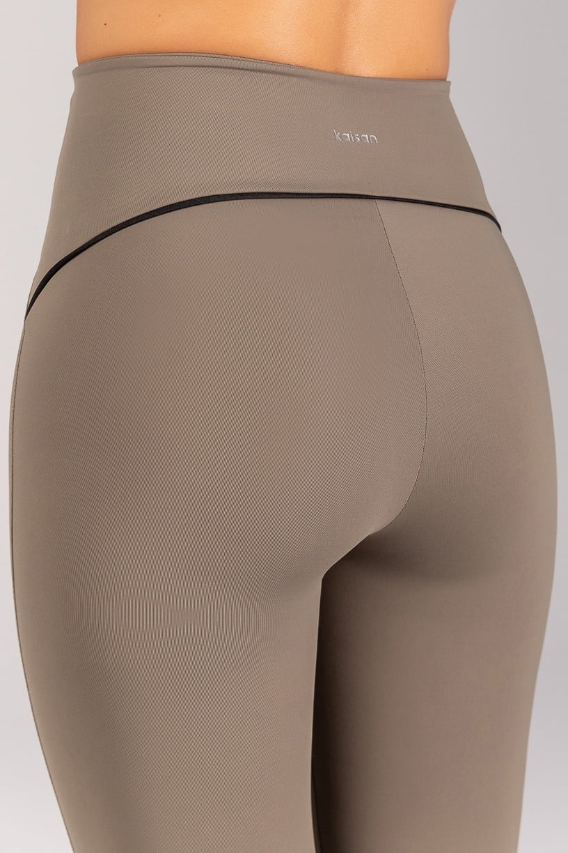 [CONJUNTO] Top + Calça Legging com Vivo e Viés Contrastante (Oliva / Preto) | Ref: K4683-B