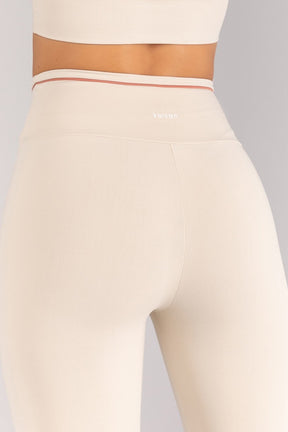 [CONJUNTO] Top + Calça Legging com Cós Transpassado e Vivo Contrastante (Off-White / Telha) | Ref: K4686-A