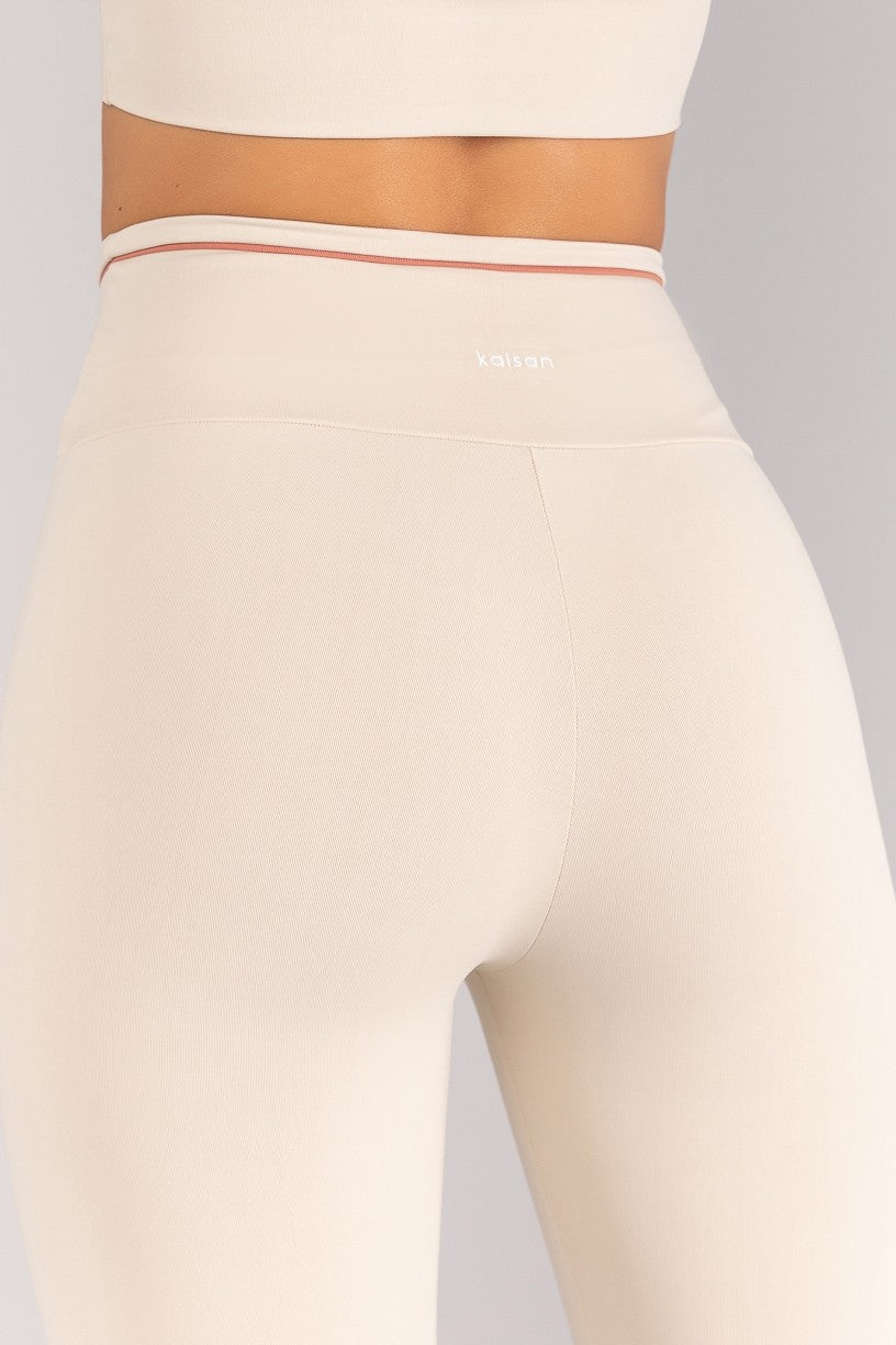 [CONJUNTO] Top + Calça Legging com Cós Transpassado e Vivo Contrastante (Off-White / Telha) | Ref: K4686-A