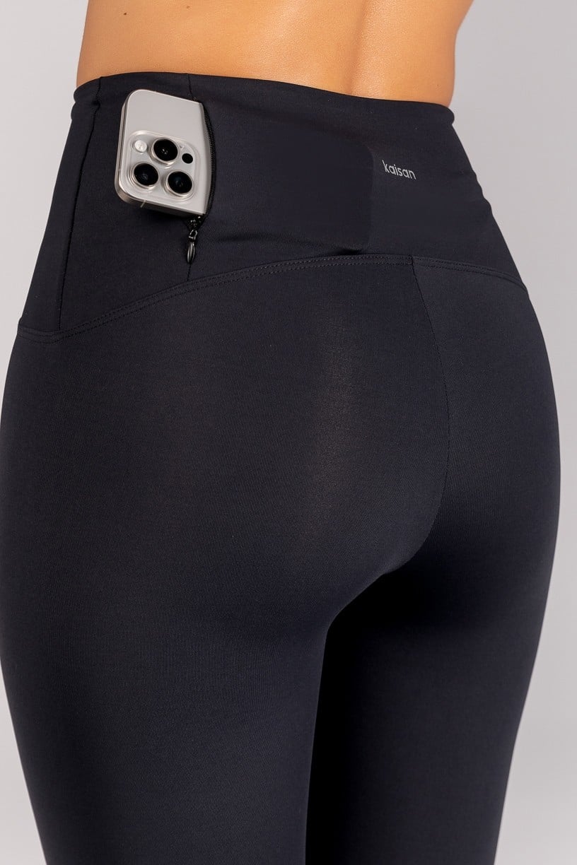 [CONJUNTO] Top + Calça Legging com Zíper Invisível no Bolso (Preto) | Ref: K4689-B