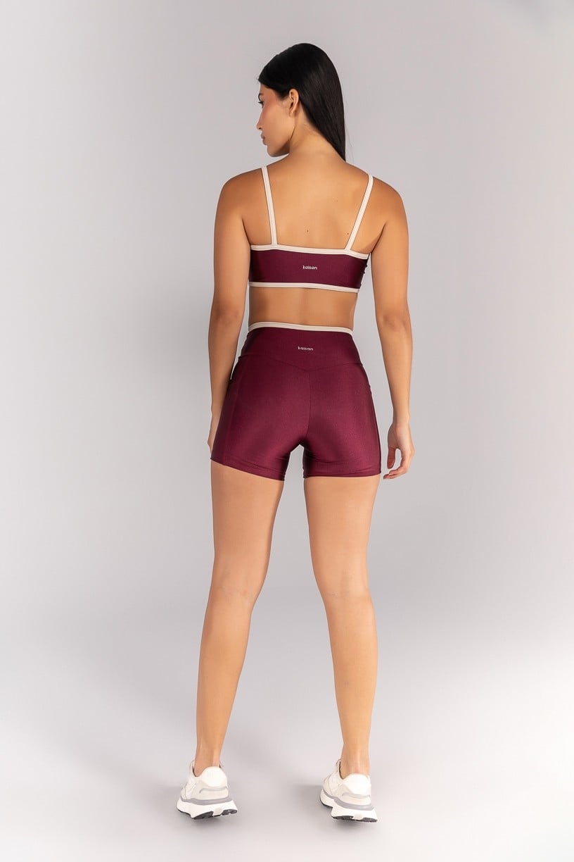 [CONJUNTO] Short + Top Platinado com Alças (Vinho / Off-White) | Ref: K4691-B