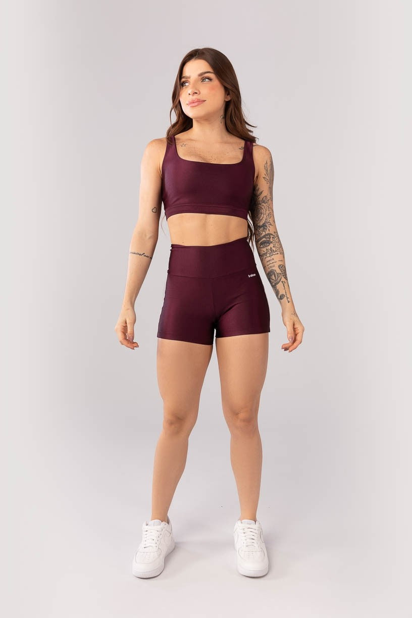 [CONJUNTO] Top + Short com Faixa Lateral (Vinho / Off White) | Ref: K4093-A