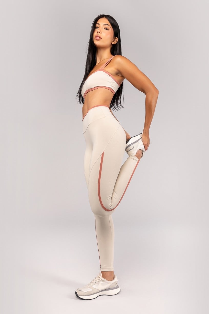 [CONJUNTO] Top + Calça Legging com Chapado e Vira (Off-White / Telha) | Ref: K4694-B
